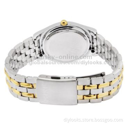Golden Dial Diamond Quartz Stainless Steel Couple Watch